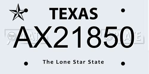 AX21850 Texas License Plate