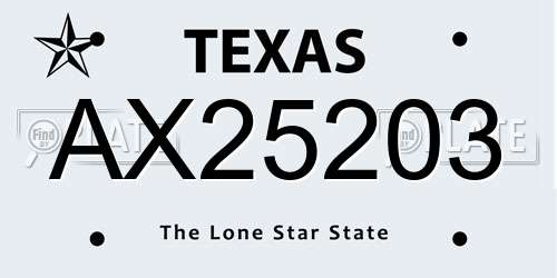AX25203 Texas License Plate