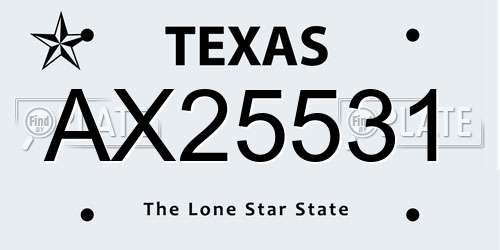AX25531 Texas License Plate
