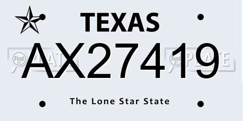 AX27419 Texas License Plate