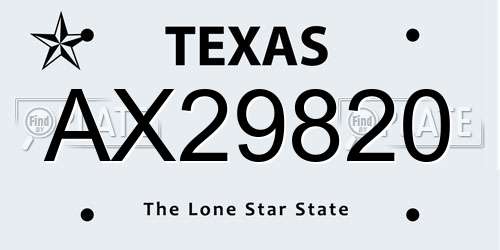 AX29820 Texas License Plate
