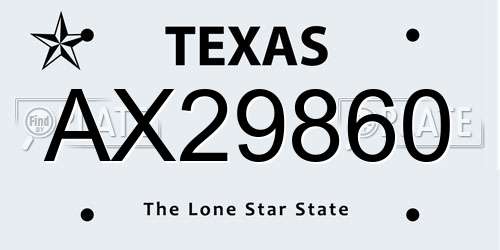 AX29860 Texas License Plate