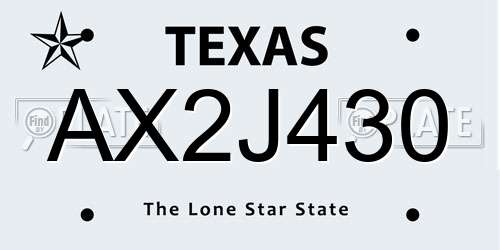 AX2J430 Texas License Plate
