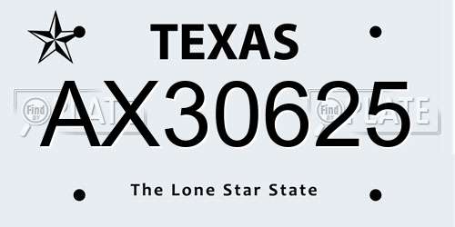 AX30625 Texas License Plate