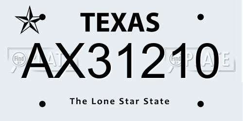 AX31210 Texas License Plate