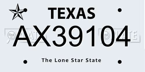 AX39104 Texas License Plate