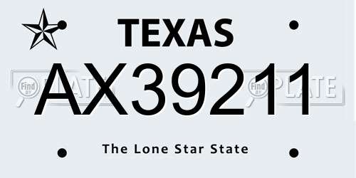 AX39211 Texas License Plate