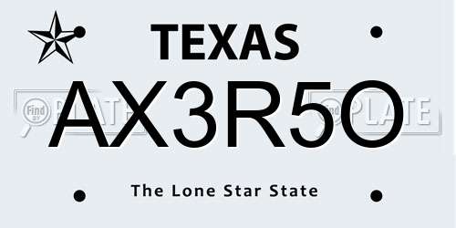AX3R5O Texas License Plate