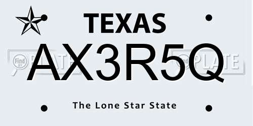 AX3R5Q Texas License Plate
