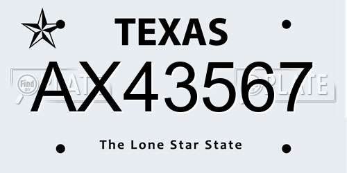AX43567 Texas License Plate