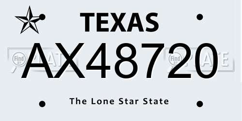 AX48720 Texas License Plate