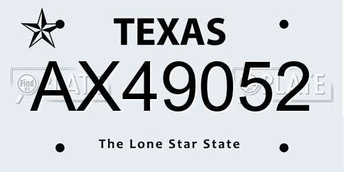 AX49052 Texas License Plate