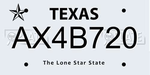 AX4B720 Texas License Plate