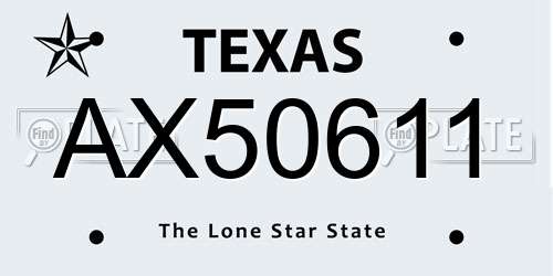 AX50611 Texas License Plate
