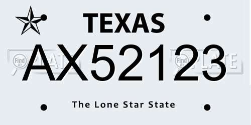 AX52123 Texas License Plate