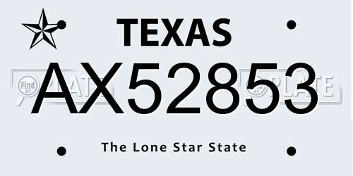 AX52853 Texas License Plate
