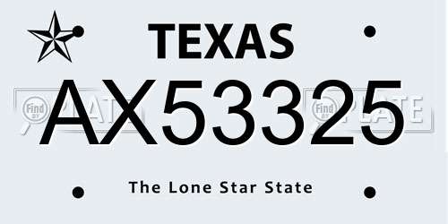AX53325 Texas License Plate