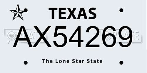 AX54269 Texas License Plate