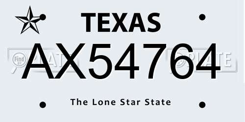 AX54764 Texas License Plate