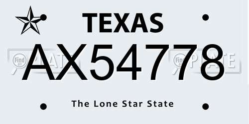 AX54778 Texas License Plate