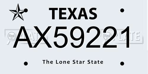 AX59221 Texas License Plate