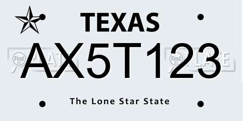 AX5T123 Texas License Plate