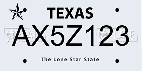 AX5Z123 Texas License Plate