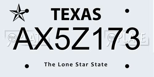 AX5Z173 Texas License Plate