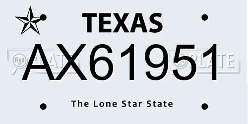 AX61951 Texas License Plate