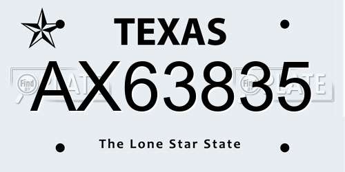 AX63835 Texas License Plate