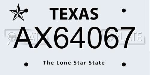 AX64067 Texas License Plate