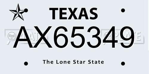 AX65349 Texas License Plate