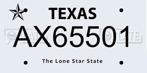 AX65501 Texas License Plate