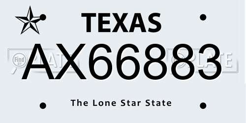 AX66883 Texas License Plate