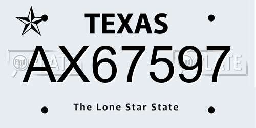 AX67597 Texas License Plate