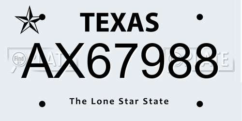 AX67988 Texas License Plate