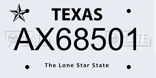 AX68501 Texas License Plate