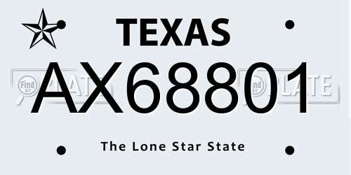 AX68801 Texas License Plate