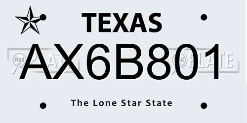 AX6B801 Texas License Plate
