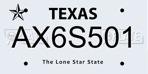 AX6S501 Texas License Plate