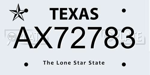 AX72783 Texas License Plate