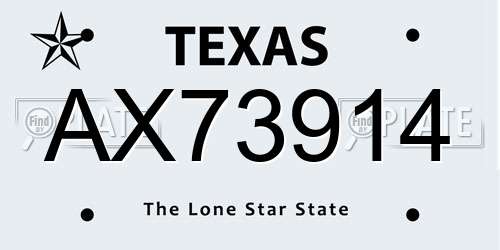 AX73914 Texas License Plate