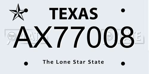 AX77008 Texas License Plate