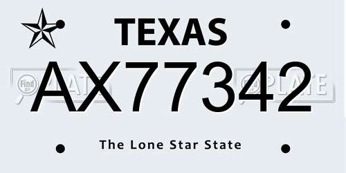 AX77342 Texas License Plate