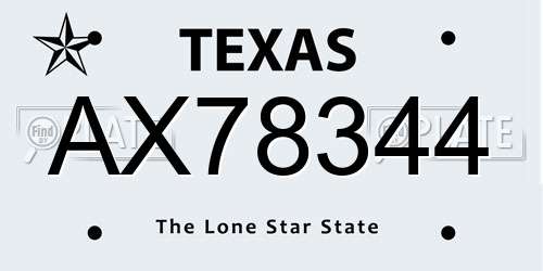 AX78344 Texas License Plate