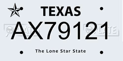 AX79121 Texas License Plate