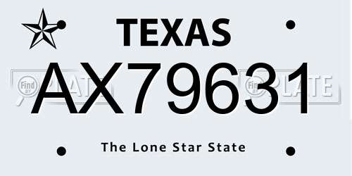 AX79631 Texas License Plate