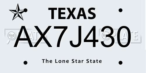 AX7J430 Texas License Plate