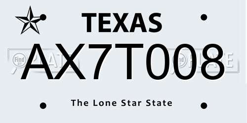 AX7T008 Texas License Plate