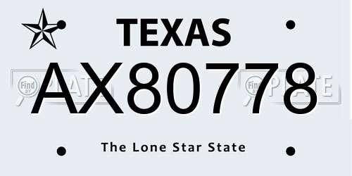 AX80778 Texas License Plate